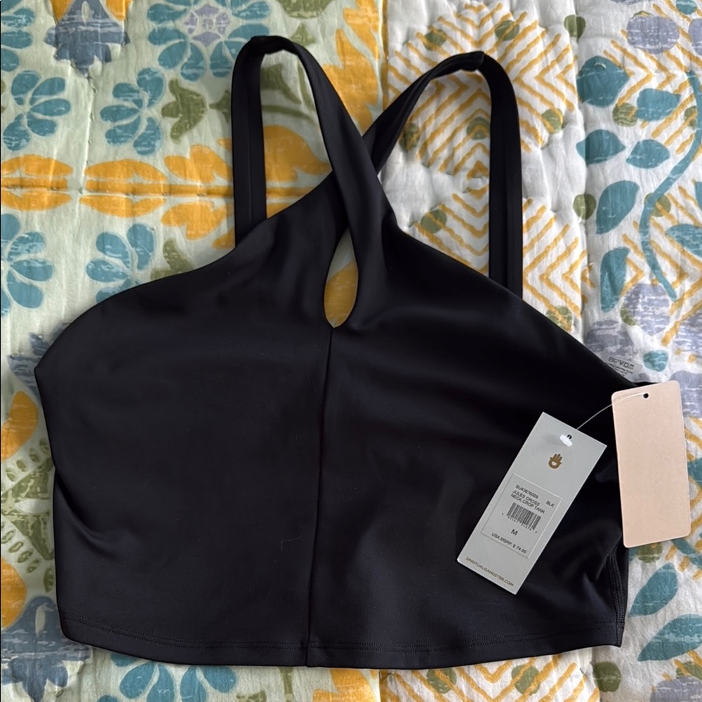 Spiritual gangster Jules cross neck Black Halter Crop Top